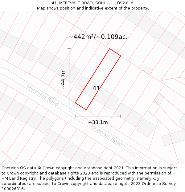 41, MEREVALE ROAD, SOLIHULL, B92 8LA: Plot and title map