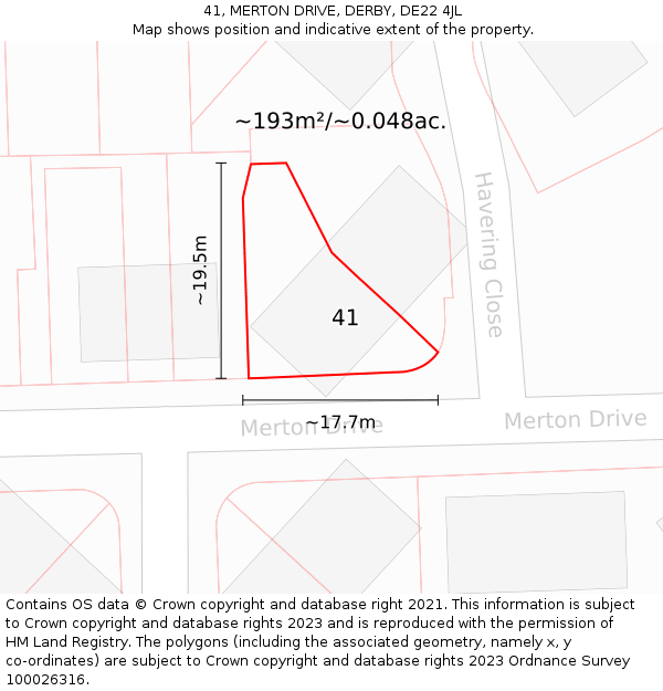 41, MERTON DRIVE, DERBY, DE22 4JL: Plot and title map