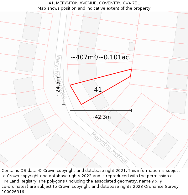 41, MERYNTON AVENUE, COVENTRY, CV4 7BL: Plot and title map