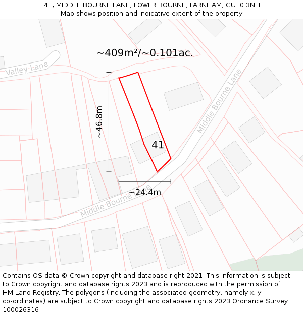 41, MIDDLE BOURNE LANE, LOWER BOURNE, FARNHAM, GU10 3NH: Plot and title map
