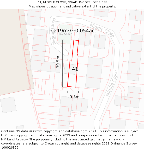 41, MIDDLE CLOSE, SWADLINCOTE, DE11 0EF: Plot and title map