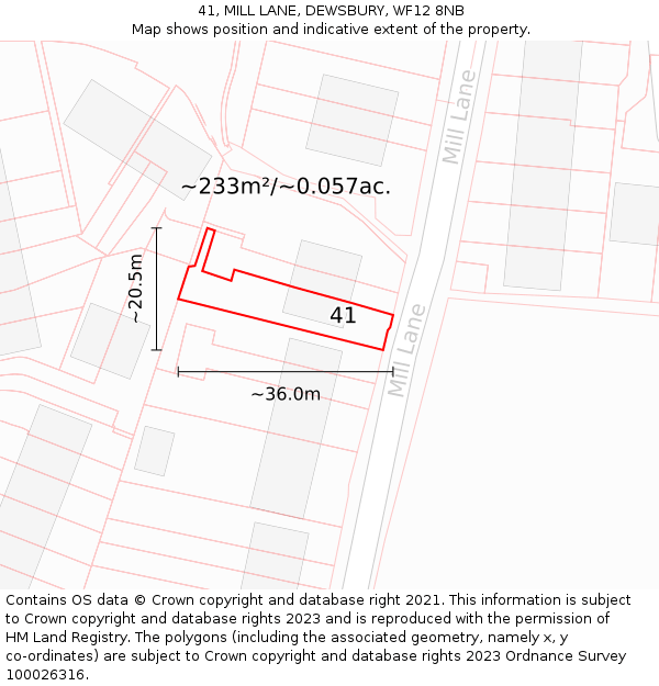 41, MILL LANE, DEWSBURY, WF12 8NB: Plot and title map