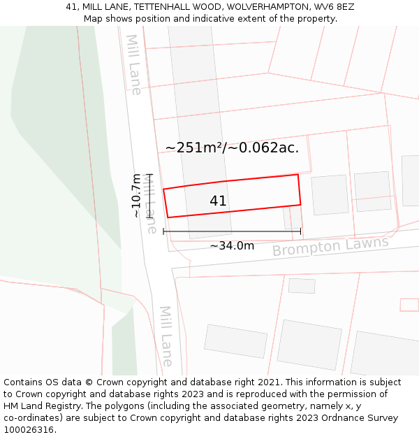 41, MILL LANE, TETTENHALL WOOD, WOLVERHAMPTON, WV6 8EZ: Plot and title map