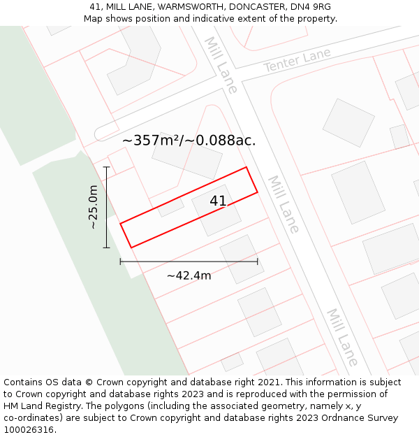 41, MILL LANE, WARMSWORTH, DONCASTER, DN4 9RG: Plot and title map