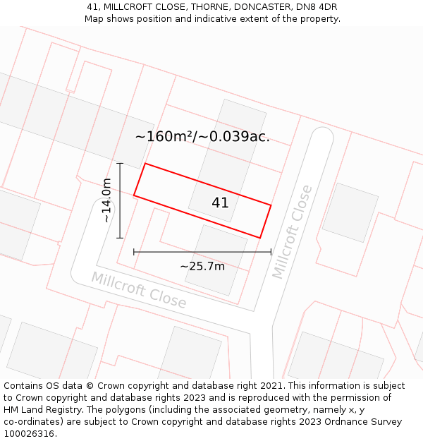 41, MILLCROFT CLOSE, THORNE, DONCASTER, DN8 4DR: Plot and title map