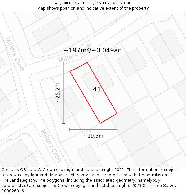 41, MILLERS CROFT, BATLEY, WF17 0RL: Plot and title map