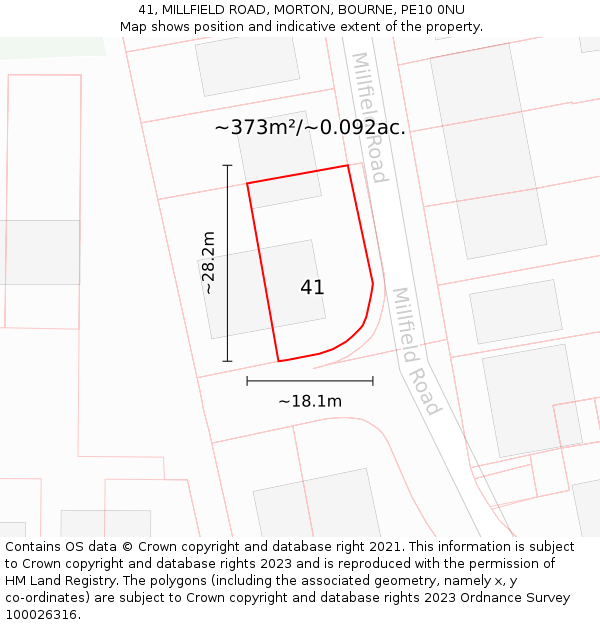 41, MILLFIELD ROAD, MORTON, BOURNE, PE10 0NU: Plot and title map
