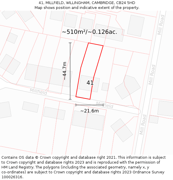 41, MILLFIELD, WILLINGHAM, CAMBRIDGE, CB24 5HD: Plot and title map