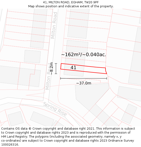 41, MILTON ROAD, EGHAM, TW20 9PF: Plot and title map