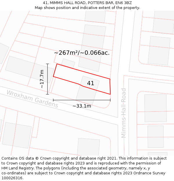 41, MIMMS HALL ROAD, POTTERS BAR, EN6 3BZ: Plot and title map