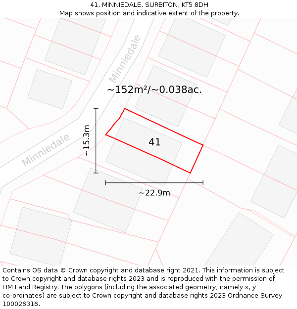 41, MINNIEDALE, SURBITON, KT5 8DH: Plot and title map