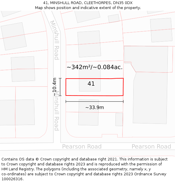 41, MINSHULL ROAD, CLEETHORPES, DN35 0DX: Plot and title map