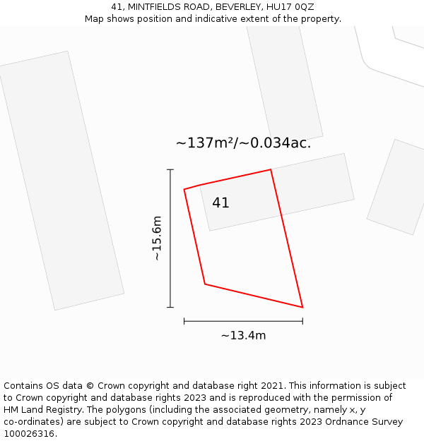 41, MINTFIELDS ROAD, BEVERLEY, HU17 0QZ: Plot and title map