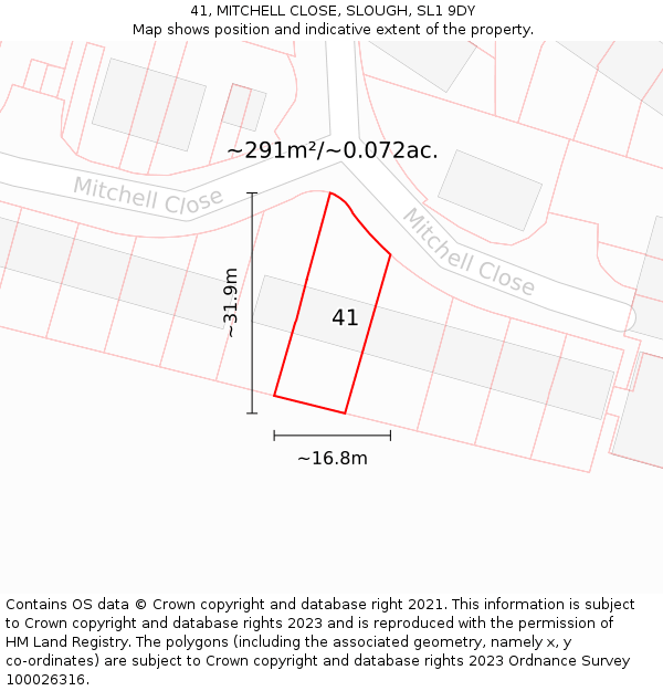 41, MITCHELL CLOSE, SLOUGH, SL1 9DY: Plot and title map