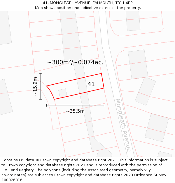 41, MONGLEATH AVENUE, FALMOUTH, TR11 4PP: Plot and title map