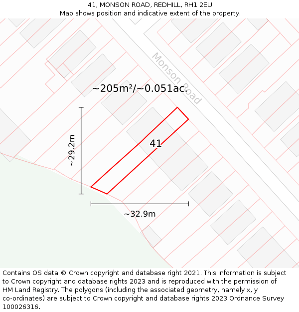 41, MONSON ROAD, REDHILL, RH1 2EU: Plot and title map