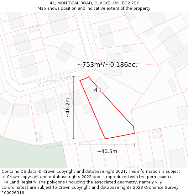 41, MONTREAL ROAD, BLACKBURN, BB2 7BY: Plot and title map