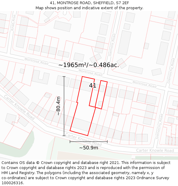 41, MONTROSE ROAD, SHEFFIELD, S7 2EF: Plot and title map