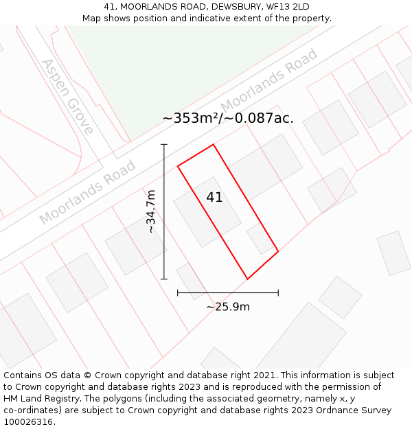 41, MOORLANDS ROAD, DEWSBURY, WF13 2LD: Plot and title map