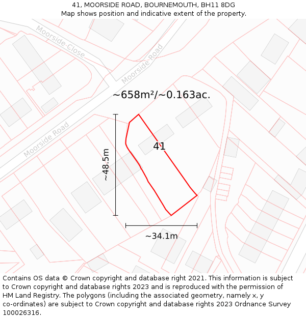 41, MOORSIDE ROAD, BOURNEMOUTH, BH11 8DG: Plot and title map
