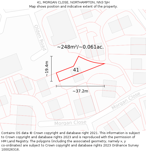 41, MORGAN CLOSE, NORTHAMPTON, NN3 5JH: Plot and title map