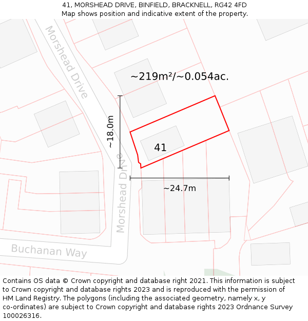 41, MORSHEAD DRIVE, BINFIELD, BRACKNELL, RG42 4FD: Plot and title map