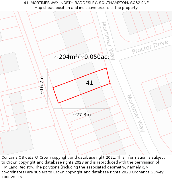 41, MORTIMER WAY, NORTH BADDESLEY, SOUTHAMPTON, SO52 9NE: Plot and title map