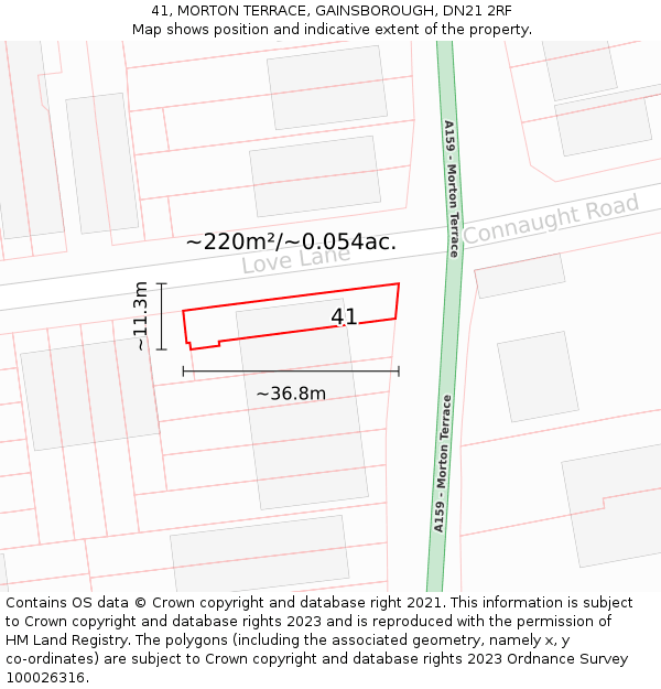 41, MORTON TERRACE, GAINSBOROUGH, DN21 2RF: Plot and title map