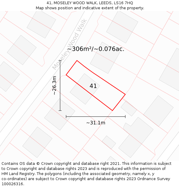41, MOSELEY WOOD WALK, LEEDS, LS16 7HQ: Plot and title map