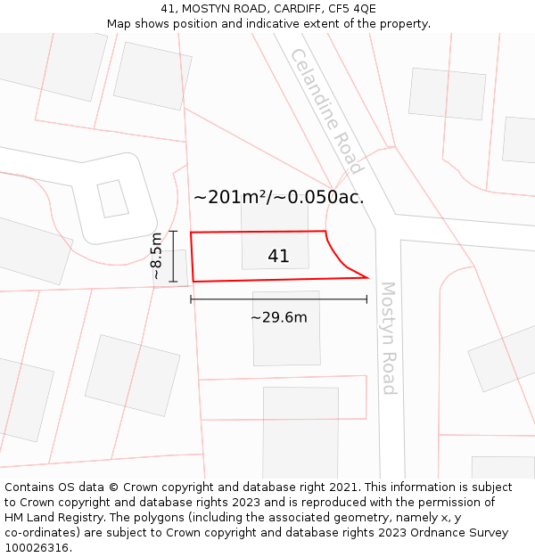 41, MOSTYN ROAD, CARDIFF, CF5 4QE: Plot and title map
