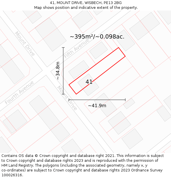 41, MOUNT DRIVE, WISBECH, PE13 2BG: Plot and title map