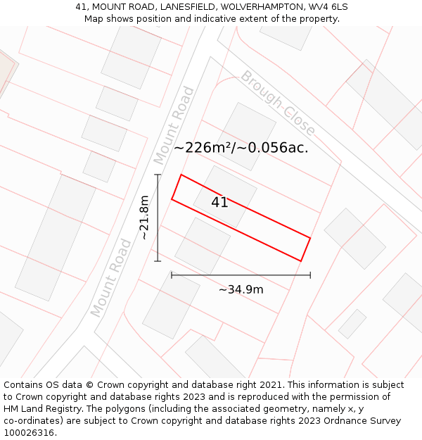 41, MOUNT ROAD, LANESFIELD, WOLVERHAMPTON, WV4 6LS: Plot and title map