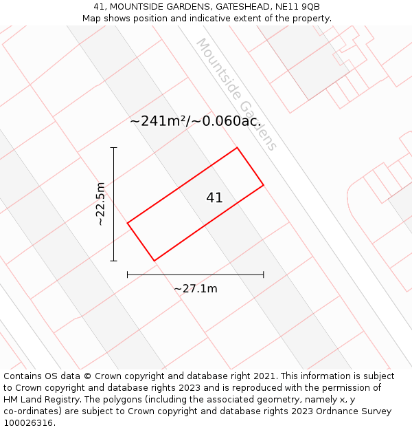 41, MOUNTSIDE GARDENS, GATESHEAD, NE11 9QB: Plot and title map