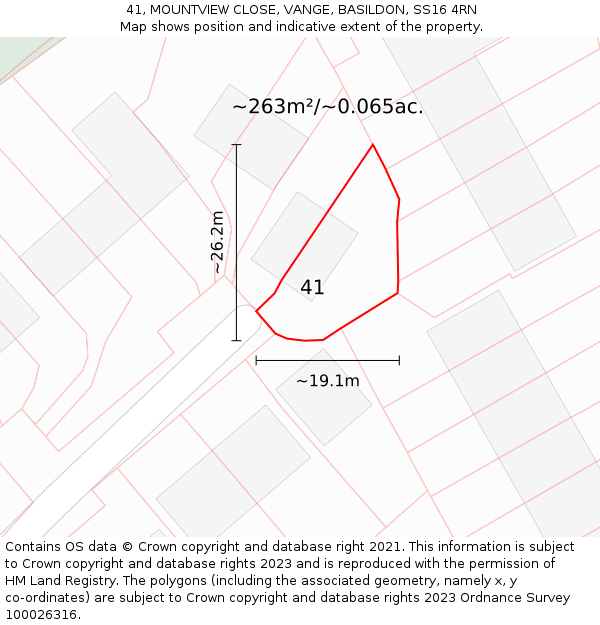 41, MOUNTVIEW CLOSE, VANGE, BASILDON, SS16 4RN: Plot and title map