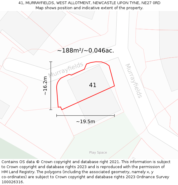 41, MURRAYFIELDS, WEST ALLOTMENT, NEWCASTLE UPON TYNE, NE27 0RD: Plot and title map