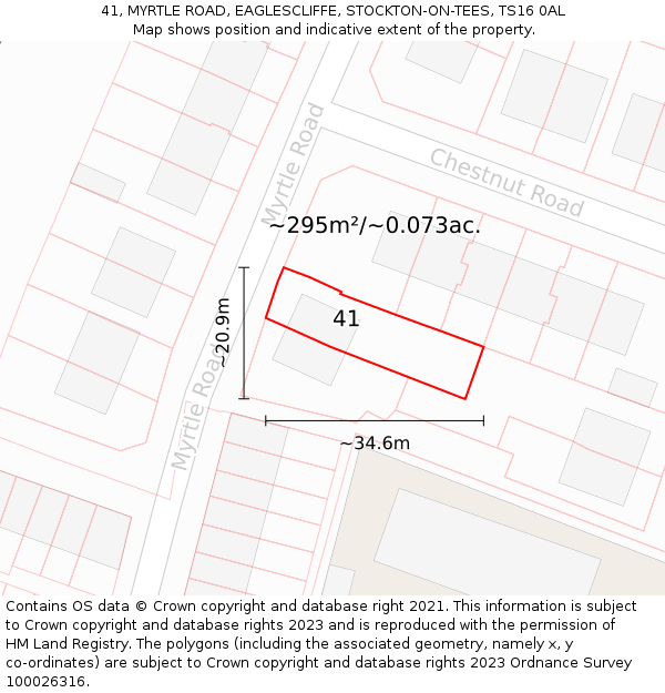 41, MYRTLE ROAD, EAGLESCLIFFE, STOCKTON-ON-TEES, TS16 0AL: Plot and title map