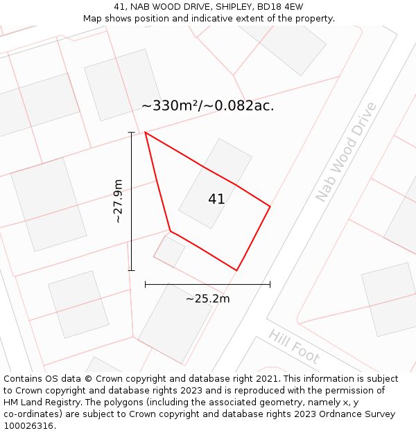 41, NAB WOOD DRIVE, SHIPLEY, BD18 4EW: Plot and title map