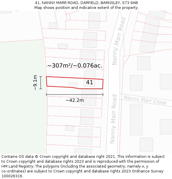 41, NANNY MARR ROAD, DARFIELD, BARNSLEY, S73 9AB: Plot and title map