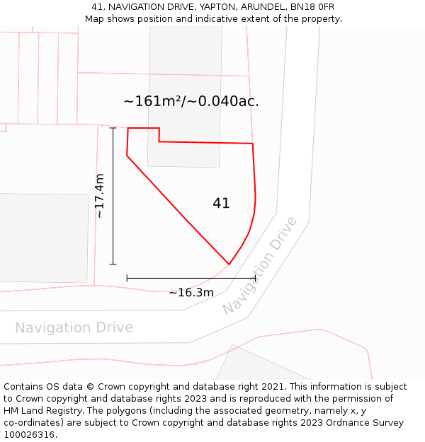 41, NAVIGATION DRIVE, YAPTON, ARUNDEL, BN18 0FR: Plot and title map