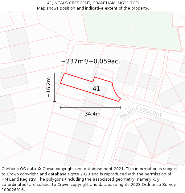 41, NEALS CRESCENT, GRANTHAM, NG31 7GD: Plot and title map
