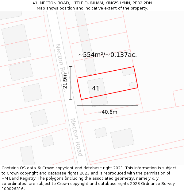 41, NECTON ROAD, LITTLE DUNHAM, KING'S LYNN, PE32 2DN: Plot and title map