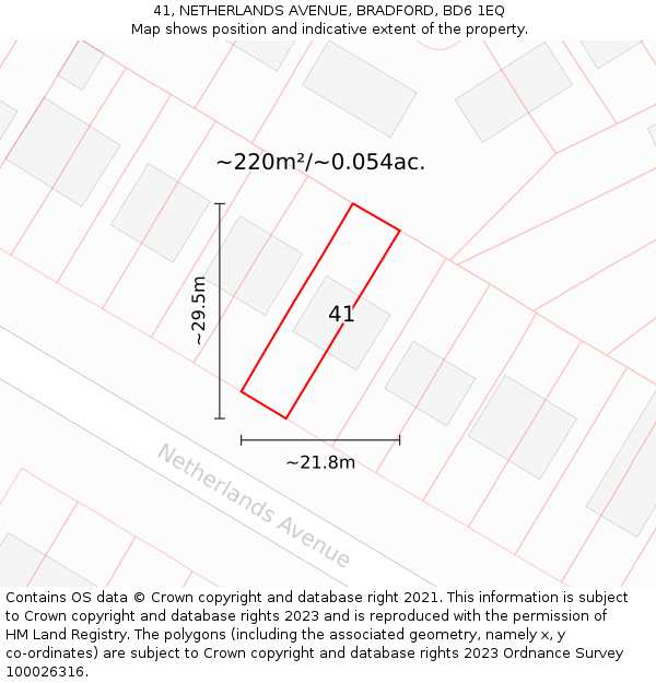41, NETHERLANDS AVENUE, BRADFORD, BD6 1EQ: Plot and title map