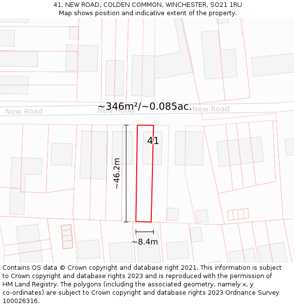 41, NEW ROAD, COLDEN COMMON, WINCHESTER, SO21 1RU: Plot and title map