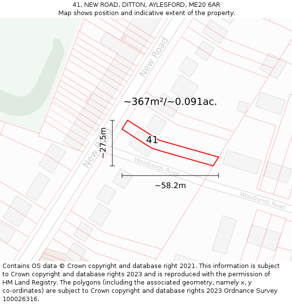 41, NEW ROAD, DITTON, AYLESFORD, ME20 6AR: Plot and title map