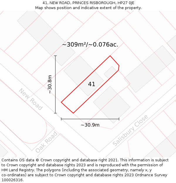 41, NEW ROAD, PRINCES RISBOROUGH, HP27 0JE: Plot and title map