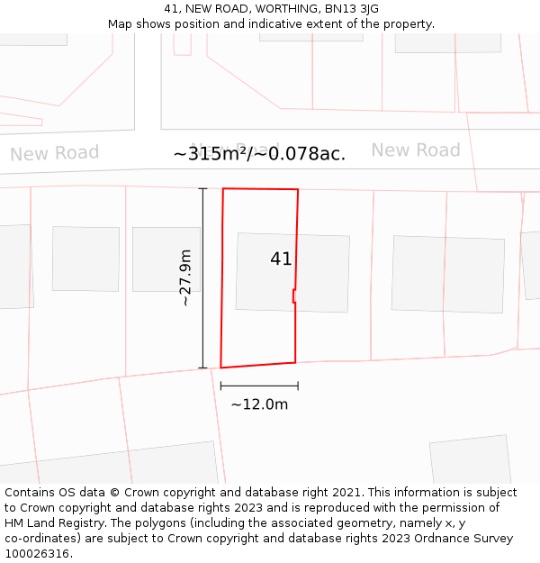 41, NEW ROAD, WORTHING, BN13 3JG: Plot and title map