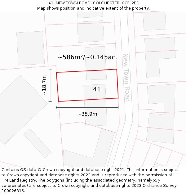 41, NEW TOWN ROAD, COLCHESTER, CO1 2EF: Plot and title map