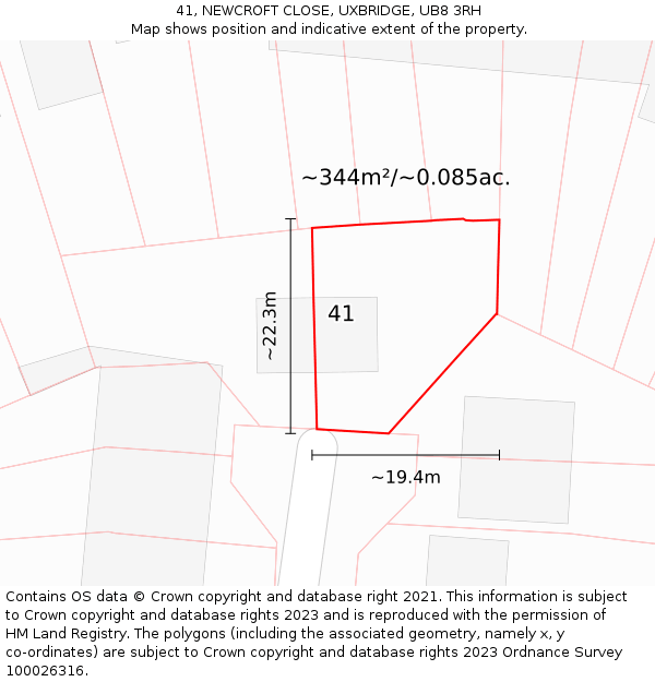 41, NEWCROFT CLOSE, UXBRIDGE, UB8 3RH: Plot and title map