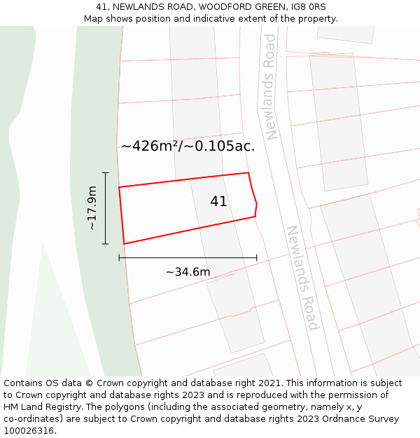 41, NEWLANDS ROAD, WOODFORD GREEN, IG8 0RS: Plot and title map