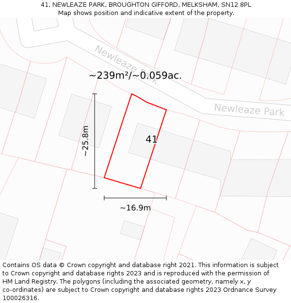 41, NEWLEAZE PARK, BROUGHTON GIFFORD, MELKSHAM, SN12 8PL: Plot and title map